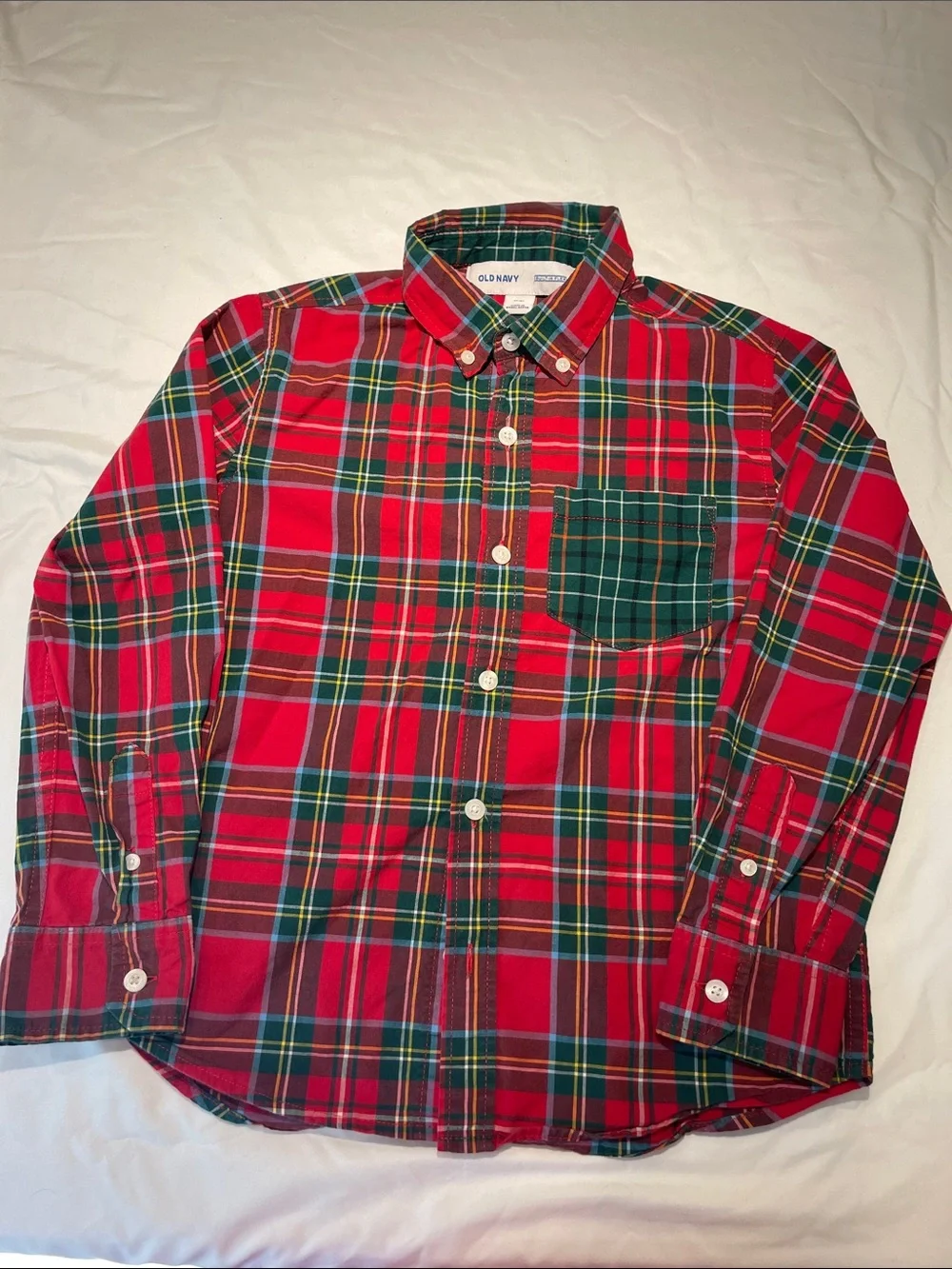 Old Navy Royal Stewart Plaid Button-Down Shirt with Green Accents